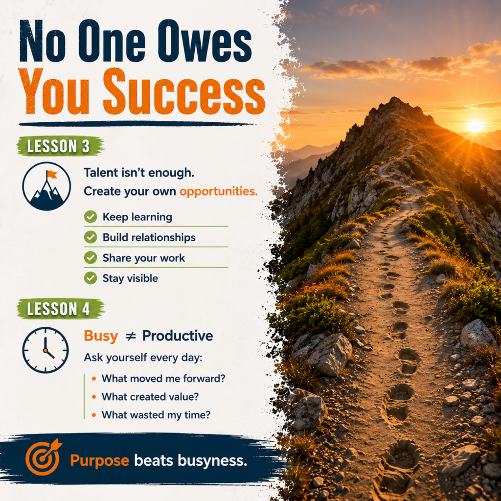Life lessons infographic on personal growth, success mindset