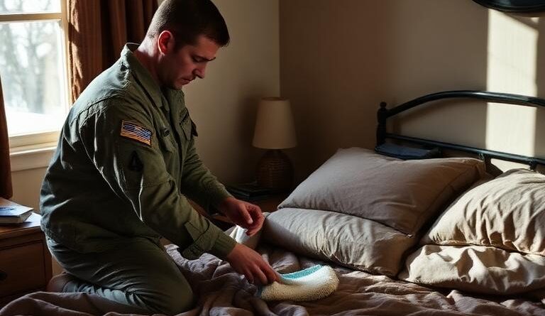 army man cleans his bed, discipline and good habit